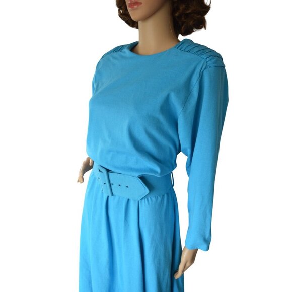 Vintage 80s Paquette Too! Bright Blue Belted Dress Womens Modern Size Medium - Picture 5 of 9